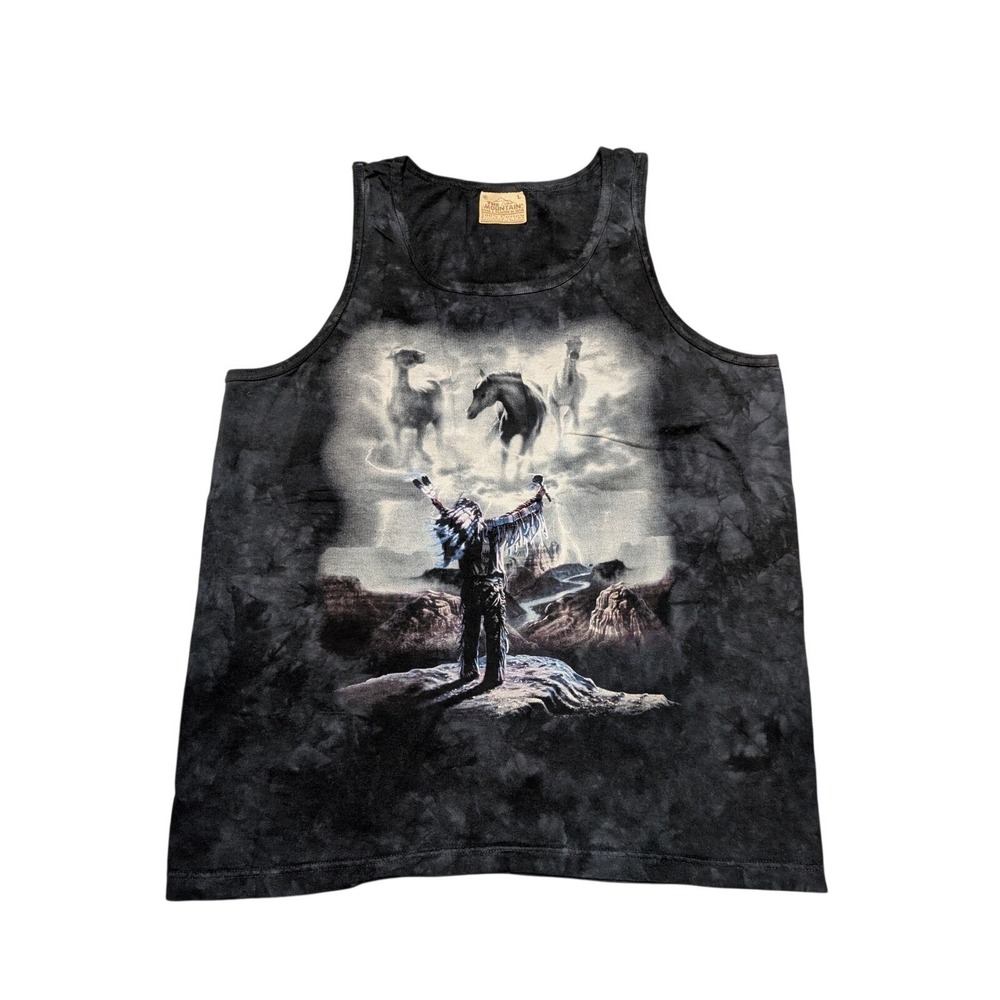 The Mountain Tank Top Mens L Black Spirit Horses Native American Vintage Tie Dye